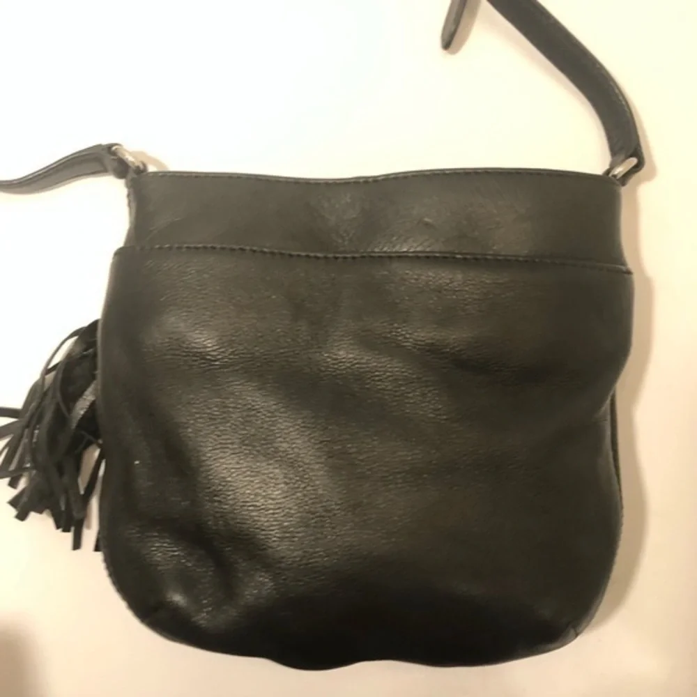 Michael kors black leather tassel crossbody bag